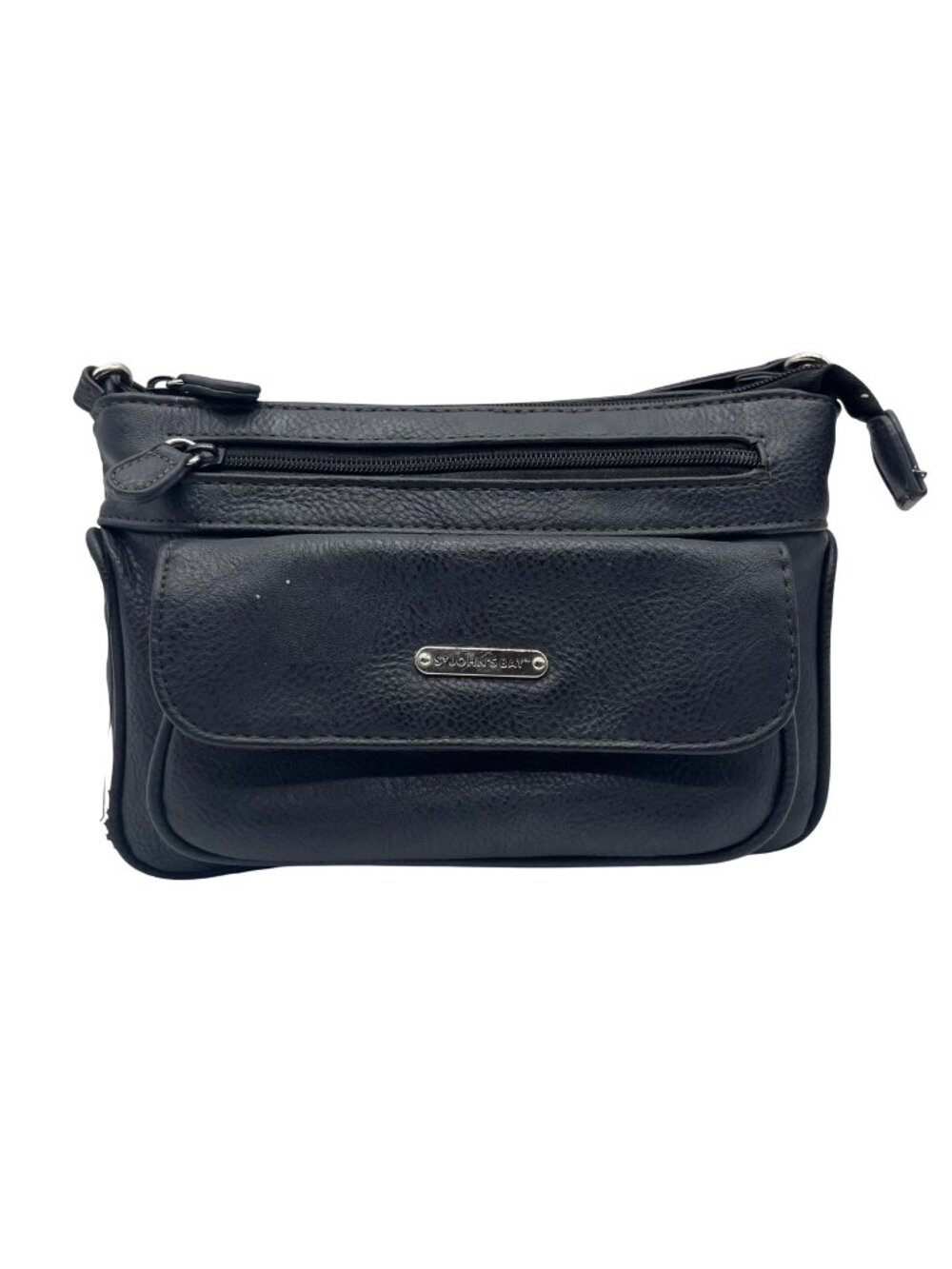 St John Black Pebbled Faux Leather Crossbody Bag